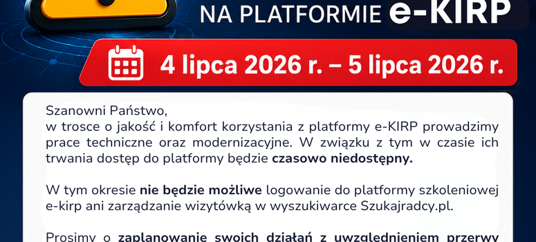  4–5 lipca 2026 r. na platformie e-KIRP będą prowadzone zaplanowane prace techniczne