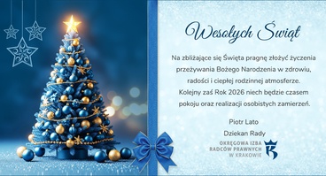 Życzenia świąteczne od Dziekana Rady OIRP w Krakowie