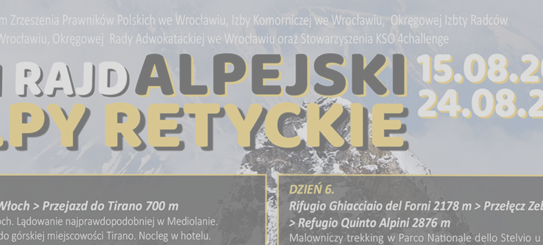 Zrzeszenie Prawników Polskich Oddział we Wrocławiu zaprasza na VIII Rajd Alpejski, 15-24.08.2025 r.