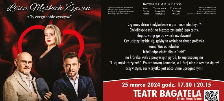 Spektakl „Lista męskich życzeń” - zniżka dla członków OIRP w Krakowie