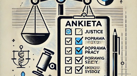 DALL·E 2025-01-21 12.03.32 - A simple and symbolic graphic design about a survey on improving court systems with Polish text. The image consists entirely of pictograms. It include.jpg