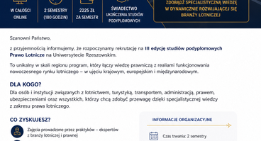 Rekrutacja III edycję studiów podyplomowych „Prawo lotnicze" na Uniwersytecie Rzeszowskim