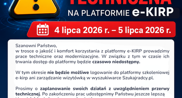  4–5 lipca 2026 r. na platformie e-KIRP będą prowadzone zaplanowane prace techniczne