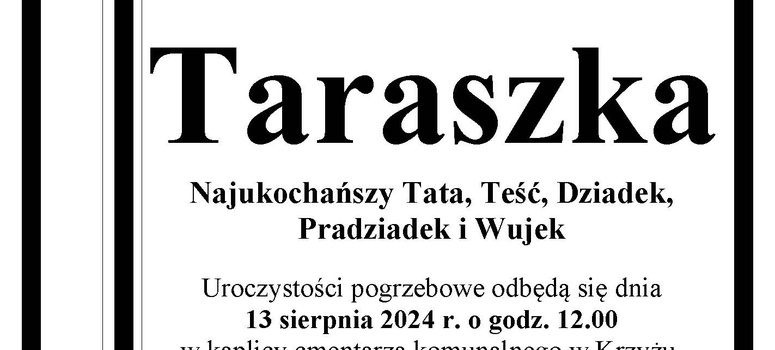 Z głębokim żalem zawiadamiamy, że zmarł radca prawny Aleksander Taraszka